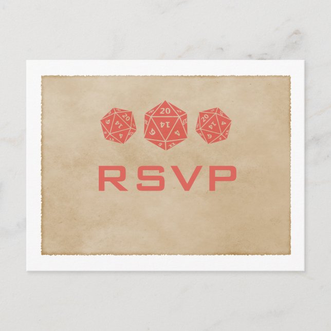 Red Grunge D20 Dice Gamer RSVP Postcard (Front)
