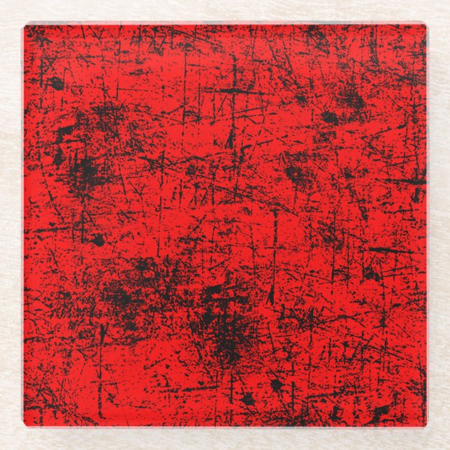 Red Grunge Glass Coaster (Front)