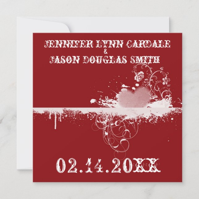 Red Grunge Heart Valentine's Wedding Invitations (Front)