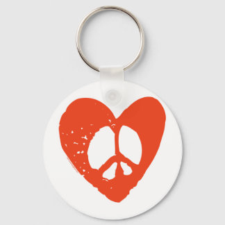 Red Grunge Heart with Peace Sign Key Ring