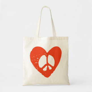 Red Grunge Heart with Peace Sign Tote Bag