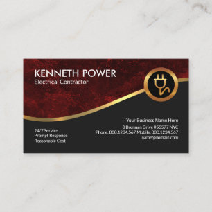 Red Grunge Royal Gold Wave Electrical Contractor Business Card