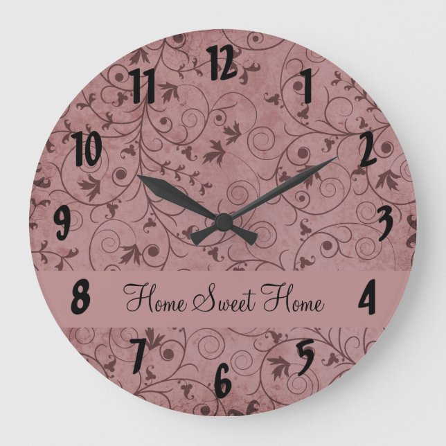 Red Grungy Floral Large Clock (Front)