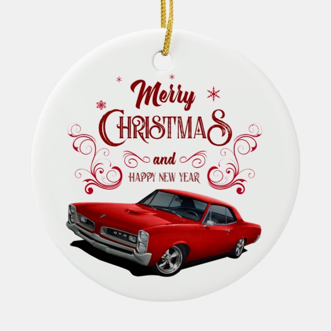 Red GTO Christmas Car Ceramic Ornament (Front)