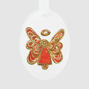 Red Guardian Angel Art Holiday Pendant Ornament