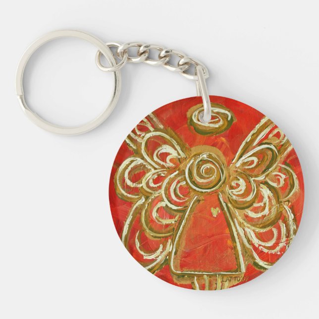 Red Guardian Angel Custom Keychain (Front)