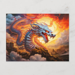 Red Guardian Chinese Airbrush Dragon in Gold Flame Postcard