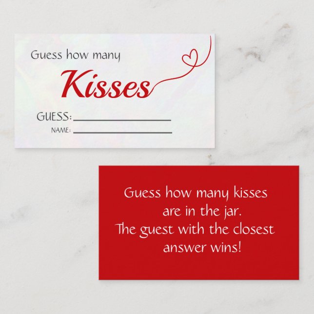 Red  "Guess How Many Kisses" Bridal Shower Game Enclosure Card (Front/Back)