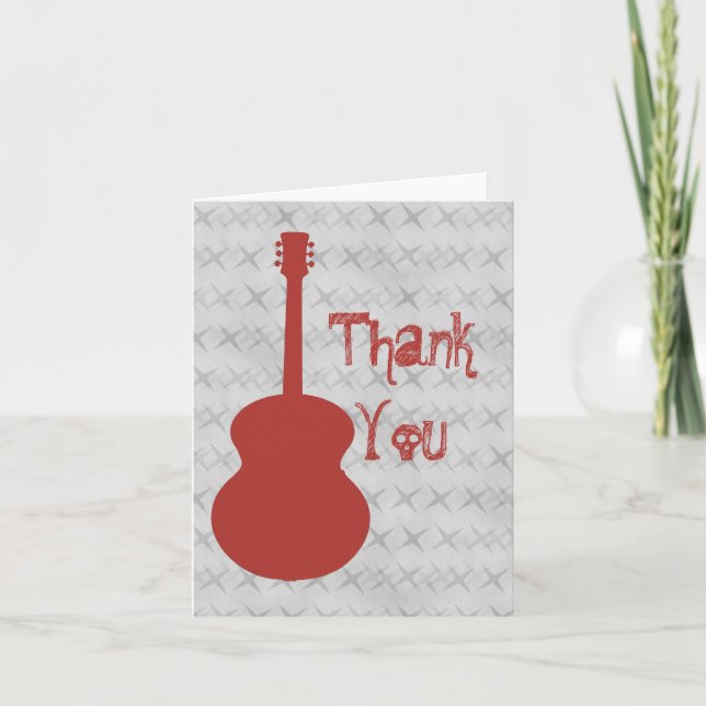 Red Guitar Grunge Thank You Card (Front)