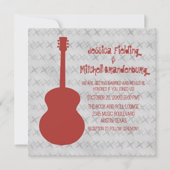 Red Guitar Grunge Wedding Invite (Front)