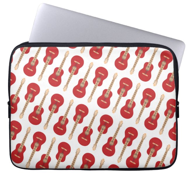 Red Guitar Pattern Laptop Sleeve (Front)