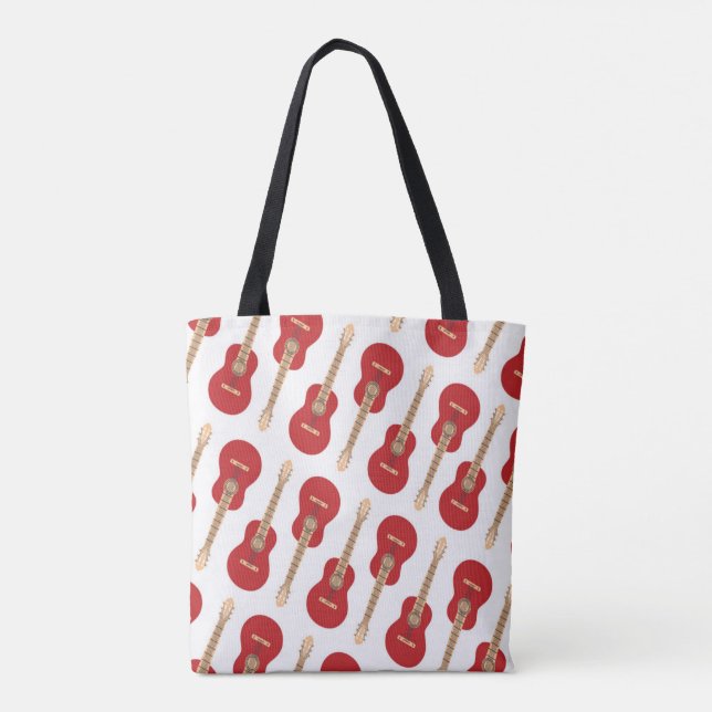 Red Guitar Pattern Tote Bag (Back)