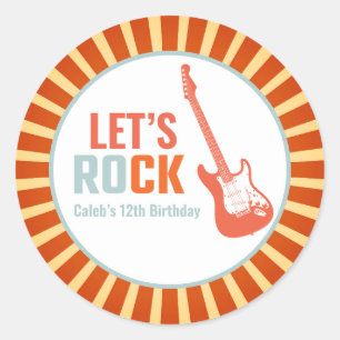 Red Guitar Rock and Roll Rockstar Birthday Classic Round Sticker