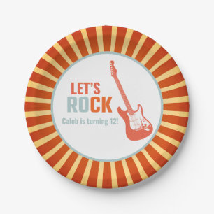 Red Guitar Rock and Roll Rockstar Birthday Paper Plate