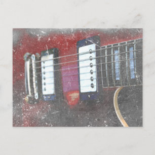 red guitar strings bridge grunge music design postcard