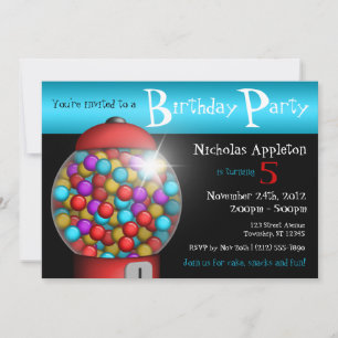 Red Gumball Machine Aqua Birthday Party Invitation