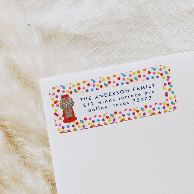 Red Gumball Machine Candy Gum Return Address Label (Red vintage gumball candy spotted return address labels.)