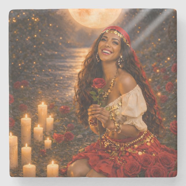 red gypsy trivet  stone coaster (Front)