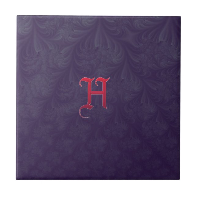 Red ‘H’ on purple embossed effect 3D fractal. Ceramic Tile (Front)