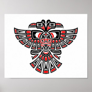 Red Haida Two Headed Spirit Bird on White Poster