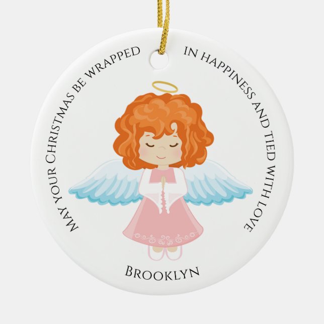 Red Hair Angel Ceramic Ornament (Front)