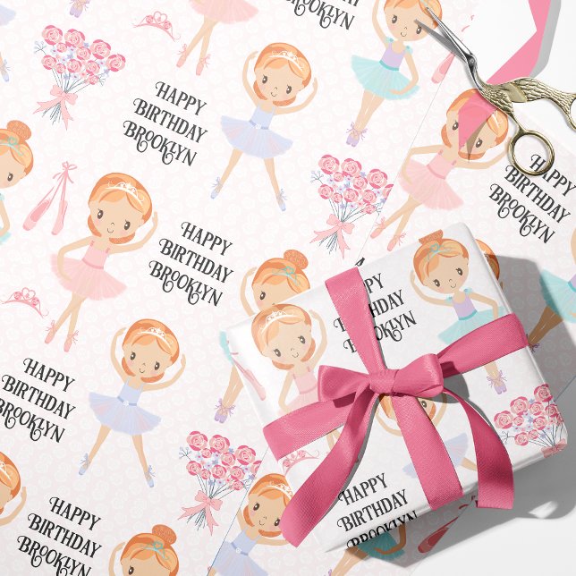 Red Hair Ballerina Personalised Wrapping Paper (Creator Uploaded)