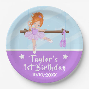 Red Hair Ballerina Purple Tutu Birthday Paper Plat Plate