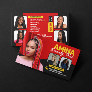 Red Hair & Beauty Salon Braider Hairstylist Wigs Business Card