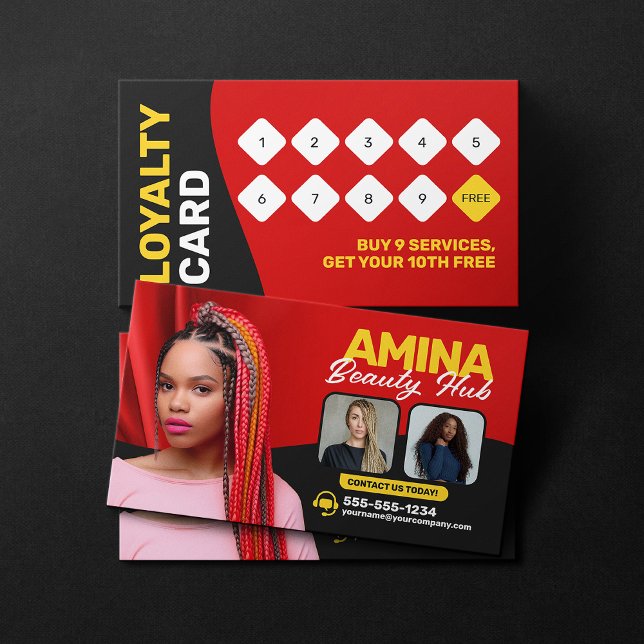 Red Hair & Beauty Salon Braider Hairstylist Wigs Loyalty Card (Creator Uploaded)