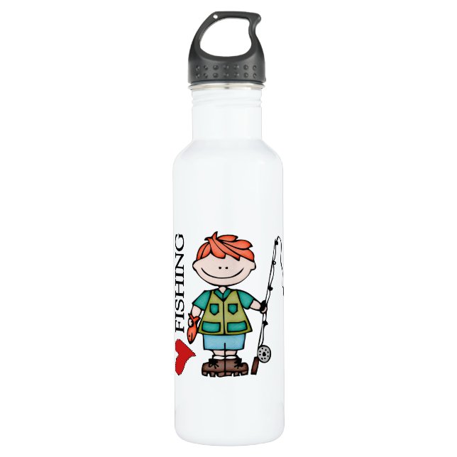 Red Hair Boy I Love Fishing 710 Ml Water Bottle (Front)