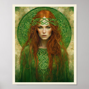 Red Hair Celtic Knot Headband Art Nouveau Woman Poster
