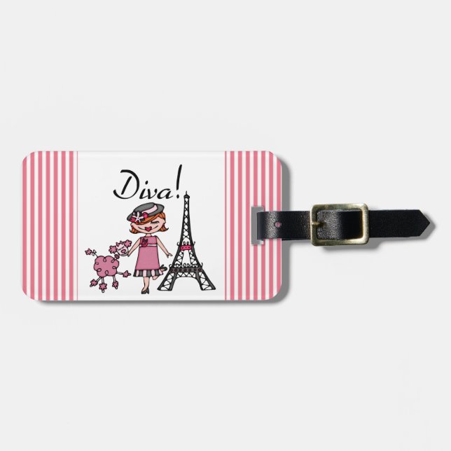 Red Hair Diva Luggage Tag (Front Horizontal)