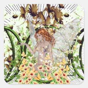 Red Hair Fairy Square Sticker