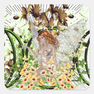 Red Hair Fairy Square Sticker