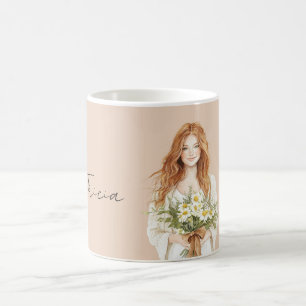Red Hair Female Daisy Flowers Personalised Coffee Mug