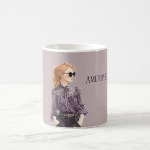 Red Hair Female Purple Lace Blouse Sunglasses Coffee Mug