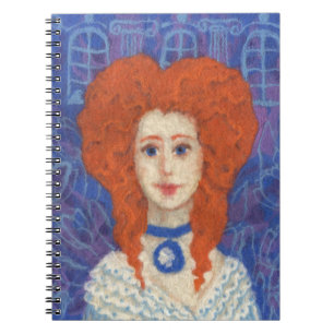 Red Hair, ginger girl rococo fibre art blue orange Notebook