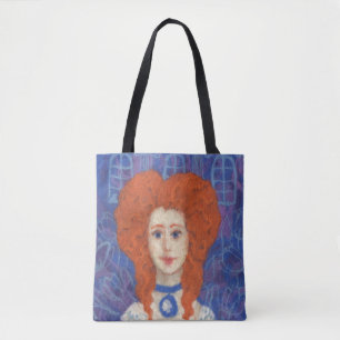 Red Hair, ginger girl rococo fibre art blue orange Tote Bag