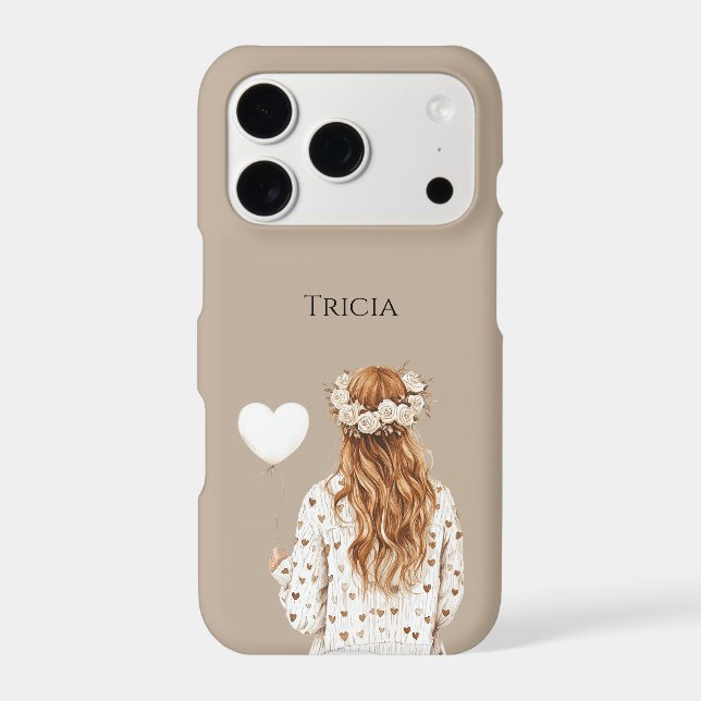 Red Hair Girl Flowers in Hair Heart Balloon (Back)