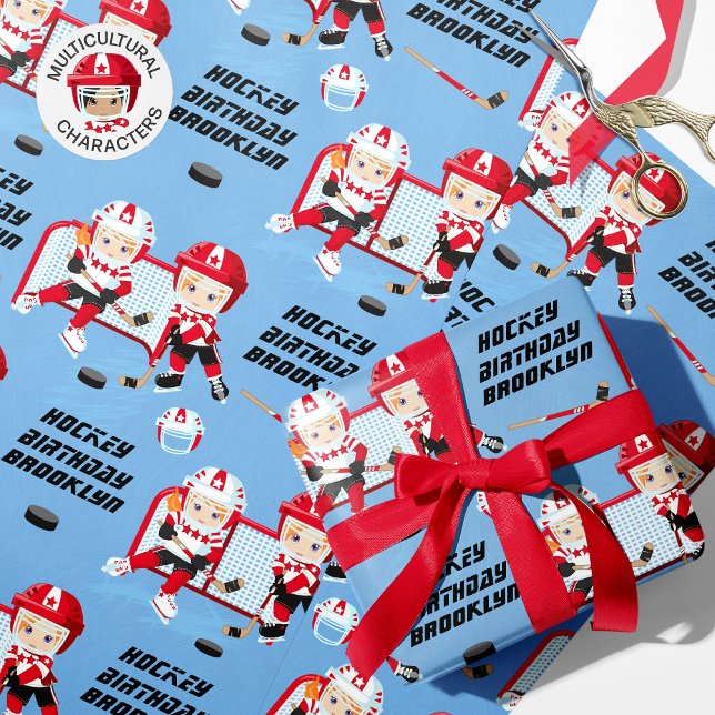 Red Hair Girl Hockey Birthday Personalised  Wrapping Paper (Creator Uploaded)