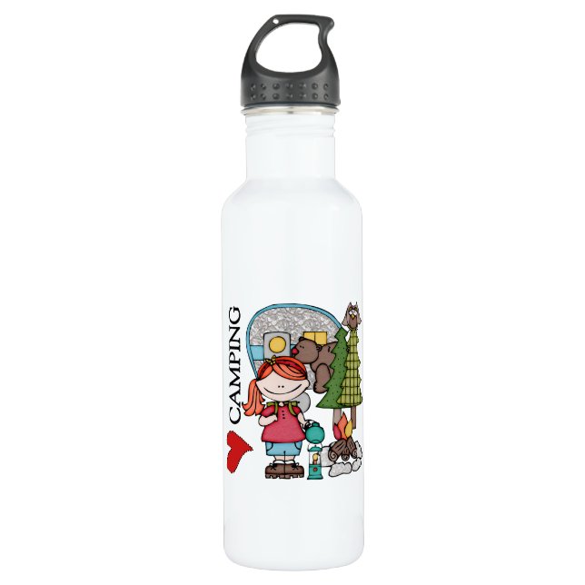 Red Hair Girl I Love Camping 710 Ml Water Bottle (Front)