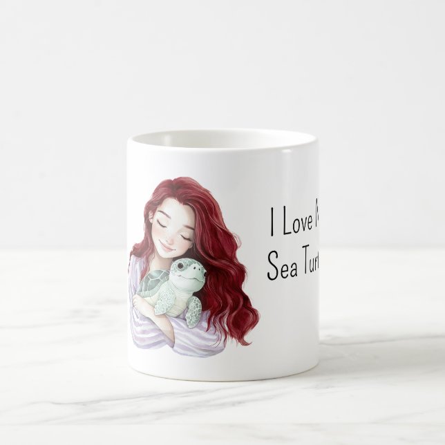 Red Hair Girl Love Sea Turtle Coffee Mug (Center)