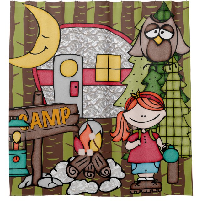 Red Hair Girl Outdoors Camping Vacation Shower Curtain (Front)