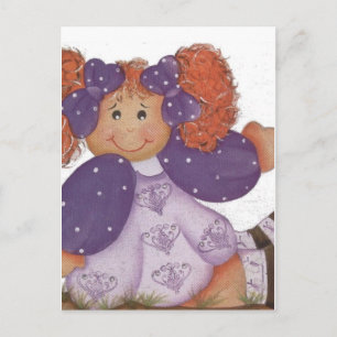 Red hair girl stuffed doll postcard