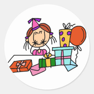 Red Hair Girl With Birthday Gifts T-shirts Classic Round Sticker