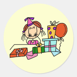 Red Hair Girl With Birthday Gifts T-shirts Classic Round Sticker
