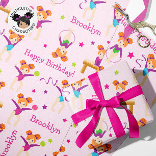 Red Hair Gymnastics Birthday Wrapping Paper