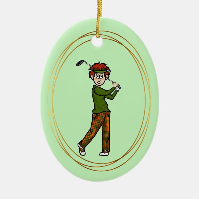 Red Hair Male Golfer Personalised Ornament (Front)