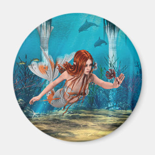 Red Hair Mermaid Underwater Fantasy Art Magnet