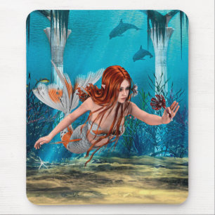 Red Hair Mermaid Underwater Fantasy Art Mouse Pad